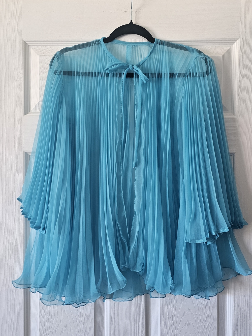 1960s Vintage Blue Night Jacket Accordion Sheer Necktie Over Blouse Duster #1 - Picture 3 of 11